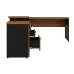 Móveis para Escritório Escrivaninha em L com Gaveteiro e Armário Organizador Industrial Amadeirada 170cm - Nogal Sevilha / Preto - 20604