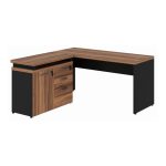 Móveis para Escritório Escrivaninha em L com Gaveteiro e Armário Organizador Industrial Amadeirada 150cm - Nogal Sevilha / Preto - 20603