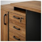 Móveis para Escritório Escrivaninha em L com Gaveteiro e Armário Organizador Industrial Amadeirada 170cm - Nogal Sevilha / Preto - 20604