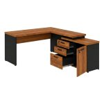 Móveis para Escritório Escrivaninha em L com Gaveteiro e Armário Organizador Industrial Amadeirada 170cm - Nogal Sevilha / Preto - 20604