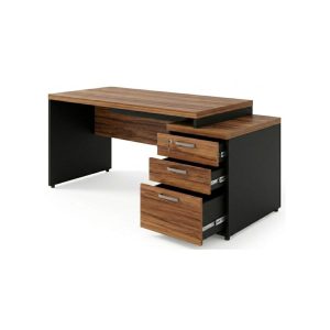 Móveis para Escritório Mesa de Escritório com Gaveteiro e Chaves 192cm | Móvel Organizador - Nogal Sevilha / Preto - 21405