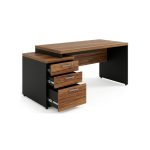 Móveis para Escritório Mesa de Escritório com Gaveteiro e Chaves 192cm | Móvel Organizador - Nogal Sevilha / Preto - 21405