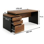 Móveis para Escritório Mesa de Escritório com Gaveteiro e Vidro Fumê 192cm | Móvel Organizador - Nogal Sevilha / Preto - 21399