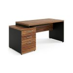 Móveis para Escritório Mesa de Escritório com Gaveteiro e Chaves 192cm | Móvel Organizador - Nogal Sevilha / Preto - 21405