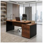 Móveis para Escritório Mesa de Escritório com Gaveteiro e Chaves 192cm | Móvel Organizador - Nogal Sevilha / Preto - 21405