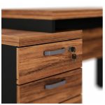 Móveis para Escritório Mesa de Escritório com Gaveteiro e Vidro Fumê 192cm | Móvel Organizador - Nogal Sevilha / Preto - 21399