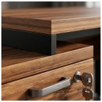 Móveis para Escritório Mesa de Escritório com Gaveteiro e Vidro Fumê 192cm | Móvel Organizador - Nogal Sevilha / Preto - 21399