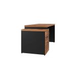 Móveis para Escritório Mesa de Escritório com Gaveteiro e Vidro Fumê 192cm | Móvel Organizador - Nogal Sevilha / Preto - 21399