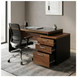 Móveis para Escritório Mesa de Escritório com Gaveteiro e Vidro Fumê 192cm | Móvel Organizador - Nogal Sevilha / Preto - 21399