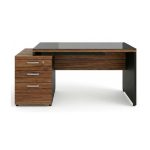 Móveis para Escritório Mesa de Escritório com Gaveteiro e Vidro Fumê 192cm | Móvel Organizador - Nogal Sevilha / Preto - 21399