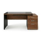Móveis para Escritório Mesa de Escritório com Gaveteiro e Vidro Fumê 192cm | Móvel Organizador - Nogal Sevilha / Preto - 21399
