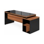 Móveis para Escritório Mesa de Escritório com Gaveteiro e Vidro Fumê 192cm | Móvel Organizador - Nogal Sevilha / Preto - 21399
