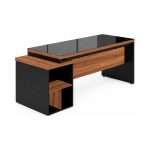Móveis para Escritório Mesa de Escritório com Gaveteiro e Vidro Fumê 192cm | Móvel Organizador - Nogal Sevilha / Preto - 21399