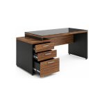 Móveis para Escritório Mesa de Escritório com Gaveteiro e Vidro Fumê 192cm | Móvel Organizador - Nogal Sevilha / Preto - 21399