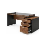 Móveis para Escritório Mesa de Escritório com Gaveteiro e Vidro Fumê 192cm | Móvel Organizador - Nogal Sevilha / Preto - 21399