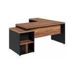 Móveis para Escritório Mesa de Escritório em L com Gaveteiro e Chave - Móvel Organizador Premium - Nogal Sevilha / Preto - 21406