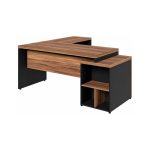Móveis para Escritório Mesa de Escritório em L com Gaveteiro e Chave - Móvel Organizador Premium - Nogal Sevilha / Preto - 21406