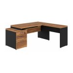 Móveis para Escritório Mesa de Escritório em L com Gaveteiro e Chave - Móvel Organizador Premium - Nogal Sevilha / Preto - 21406