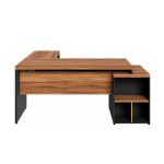 Móveis para Escritório Mesa de Escritório em L com Gaveteiro e Chave - Móvel Organizador Premium - Nogal Sevilha / Preto - 21406