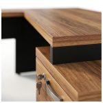 Móveis para Escritório Mesa de Escritório em L com Gaveteiro e Chave - Móvel Organizador Premium - Nogal Sevilha / Preto - 21406
