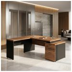 Móveis para Escritório Mesa de Escritório em L com Gaveteiro e Chave - Móvel Organizador Premium - Nogal Sevilha / Preto - 21406