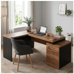 Móveis para Escritório Mesa de Escritório em L com Gaveteiro e Chave - Móvel Organizador Premium - Nogal Sevilha / Preto - 21406