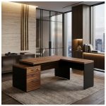 Móveis para Escritório Mesa de Escritório em L com Gaveteiro e Chave - Móvel Organizador Premium - Nogal Sevilha / Preto - 21406