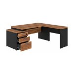Móveis para Escritório Mesa de Escritório em L com Gaveteiro e Chave - Móvel Organizador Premium - Nogal Sevilha / Preto - 21406
