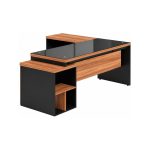 Móveis para Escritório Mesa de Escritório em L com Gaveteiro e Vidro - Móvel Organizador Premium - Nogal Sevilha / Preto - 21407