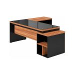 Móveis para Escritório Mesa de Escritório em L com Gaveteiro e Vidro - Móvel Organizador Premium - Nogal Sevilha / Preto - 21407