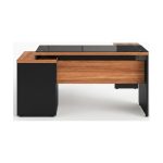 Móveis para Escritório Mesa de Escritório em L com Gaveteiro e Vidro - Móvel Organizador Premium - Nogal Sevilha / Preto - 21407