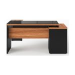 Móveis para Escritório Mesa de Escritório em L com Gaveteiro e Vidro - Móvel Organizador Premium - Nogal Sevilha / Preto - 21407