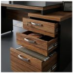 Móveis para Escritório Mesa de Escritório em L com Gaveteiro e Vidro - Móvel Organizador Premium - Nogal Sevilha / Preto - 21407
