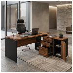 Móveis para Escritório Mesa Diretorzinha c/ Aparador - 1,90x1,50m -  NOGAL SEVILHA / PRETO - 21426