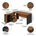 Móveis para Escritório Mesa Diretorzinha c/ Aparador - 1,90x1,50m -  NOGAL SEVILHA / PRETO - 21426