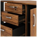 Móveis para Escritório Mesa Diretorzinha c/ vidro c/ Aparador - 1,90x1,50m - NOGAL SEVILHA / PRETO - 21428