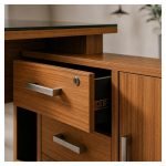 Móveis para Escritório Mesa Diretorzinha c/ vidro c/ Aparador - 1,90x1,50m - NOGAL SEVILHA / PRETO - 21428