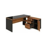 Móveis para Escritório Mesa Diretorzinha c/ vidro c/ Aparador - 1,90x1,50m - NOGAL SEVILHA / PRETO - 21428