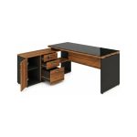 Móveis para Escritório Mesa Diretorzinha c/ vidro c/ Aparador - 1,90x1,50m - NOGAL SEVILHA / PRETO - 21428