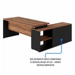 Móveis para Escritório Mesa Diretorzinha c/ Aparador - 1,90x1,50m -  NOGAL SEVILHA / PRETO - 21426
