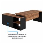 Móveis para Escritório Mesa Diretorzinha c/ Aparador - 1,90x1,50m -  NOGAL SEVILHA / PRETO - 21426