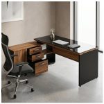 Móveis para Escritório Mesa Diretorzinha c/ vidro c/ Aparador - 1,90x1,50m - NOGAL SEVILHA / PRETO - 21428