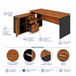 Móveis para Escritório Mesa Diretorzinha c/ vidro c/ Aparador - 1,90x1,50m - NOGAL SEVILHA / PRETO - 21428