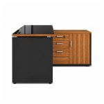 Móveis para Escritório Mesa Diretorzinha c/ vidro c/ Aparador - 1,90x1,50m - NOGAL SEVILHA / PRETO - 21428