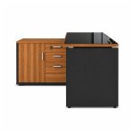 Móveis para Escritório Mesa Diretorzinha c/ vidro c/ Aparador - 1,90x1,50m - NOGAL SEVILHA / PRETO - 21428