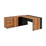 Móveis para Escritório Mesa Escritório PRESIDENTE c/ Armário Pedestal - 1,82x1,80m - WORK START - NOGAL SEVILHA/PRETO - 20602