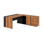 Móveis para Escritório Mesa Escritório PRESIDENTE c/ Armário Pedestal - 1,82x1,80m - WORK START - NOGAL SEVILHA/PRETO - 20602