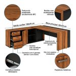 Móveis para Escritório Mesa Escritório PRESIDENTE c/ Armário Pedestal - 1,82x1,80m - WORK START - NOGAL SEVILHA/PRETO - 20602