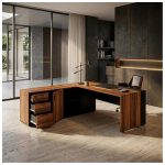 Móveis para Escritório Mesa Escritório PRESIDENTE c/ Armário Pedestal - 1,82x1,80m - WORK START - NOGAL SEVILHA/PRETO - 20602