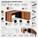 Móveis para Escritório Mesa Escritório PRESIDENTE c/ Armário Pedestal - 1,82x1,80m - WORK START - NOGAL SEVILHA/PRETO - 20602